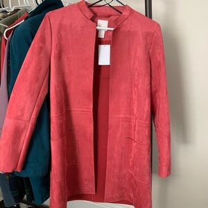 Pink suede long line coat